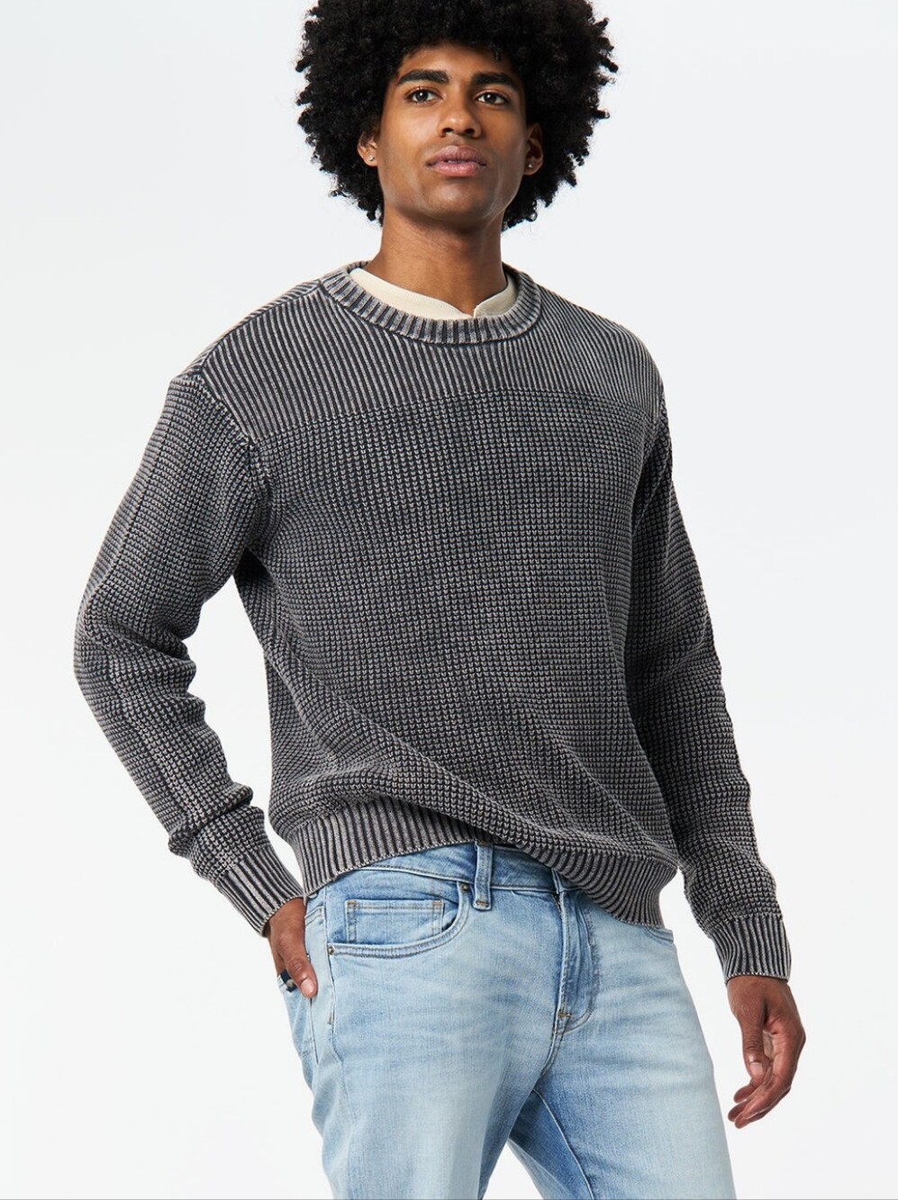 Buffalo David Bitton Textured Crew Knit Washy Sweater